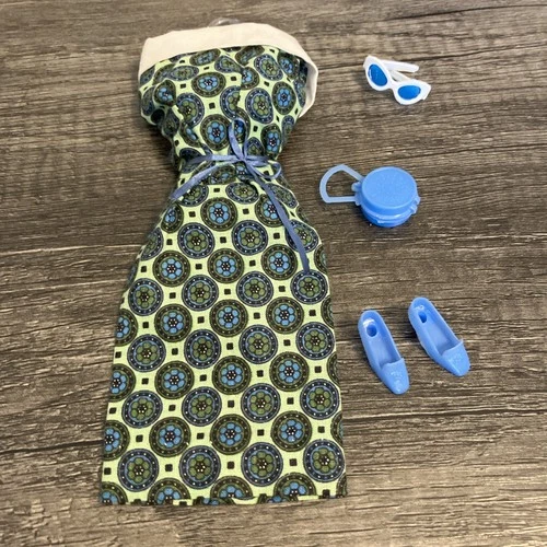 Vintage Barbie Size 1960s Outfit Set- Retro Print Sheath Dress & Accessories