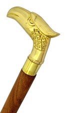 Eagle Head Wooden Walking Cane   Solid Brass Antique Vintage Style Gift