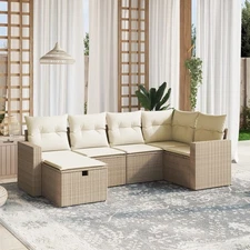 Garden Sofa Set Beige Poly Rattan Large Modular Garden Sofa Set