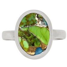 Blue Turquoise In Green Mohave 925 Sterling Silver Ring s.10 Jewelry R-1007