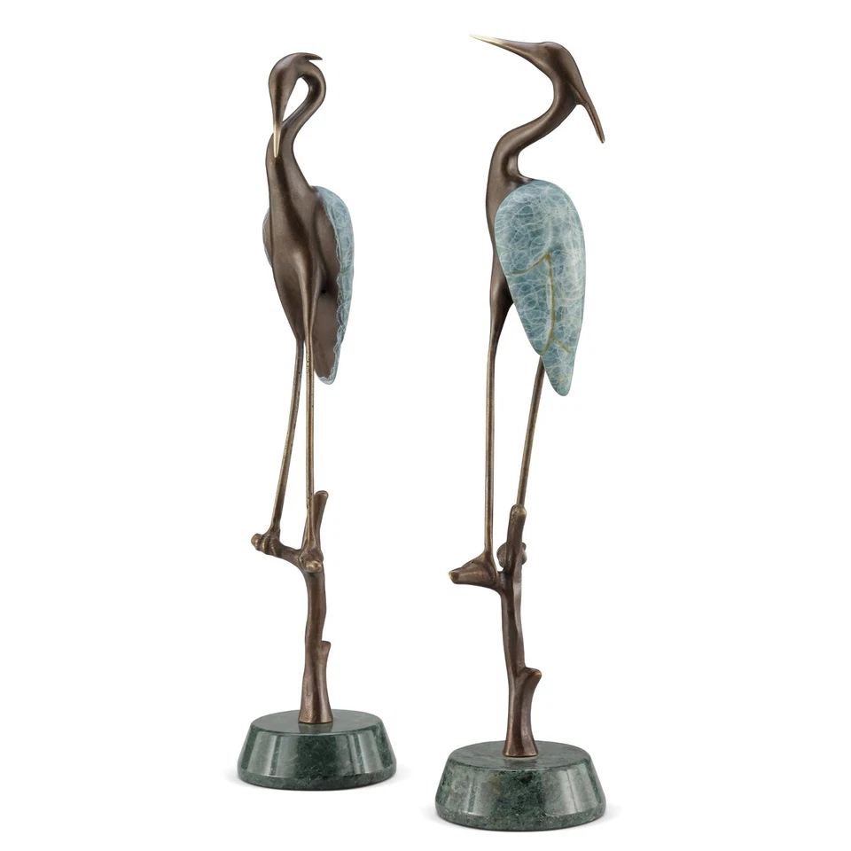 Водно-болотные угодья цапля пара скульптура латунь мрамор дома декоративный коллекционный - Изображение 3 из 4