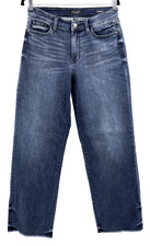 Judy Blue Wide Leg Jeans Women Size 7/28 Dark Blue Mid Rise Stretch Raw Hem 32L