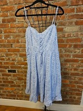 Mi Ami Sky Blue Cotton Eyelet Dress w Back Shirring