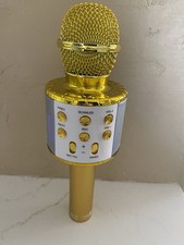 Karaoke Microphone Wireless Bluetooth LED Lights Gold Handheld KTV Speaker