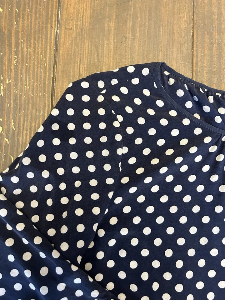 J. Blusa Top Crew 100% Seda Lunares Manga Larga Talla 12 Azul Marino Foto 4 de 4