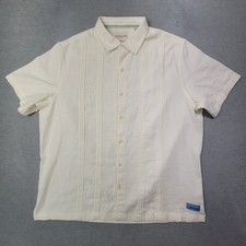 Scotch  Soda Shirt Mens XL Ivory Textured Striped Linen Viscose Button Up Beach