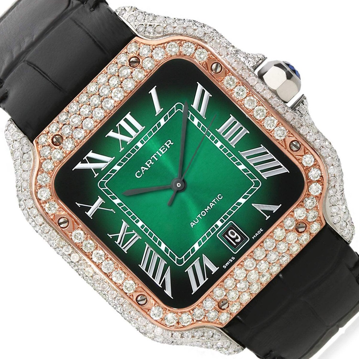 NEW 3.25TCW Natural Diamond Cartier Santos Large 40mm Pave Roman