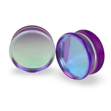 Purple/Aqua Iridescent Double Sided Glass Plugs (PG-543) gauges PICK YOUR SIZE