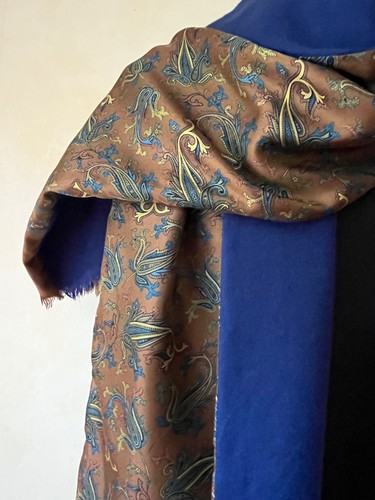 Raro Bufanda De Colección Para Hombre Lana Seda Doble Capa Cachemira Azul Beige 55"x12" - Imagen 6 de 13