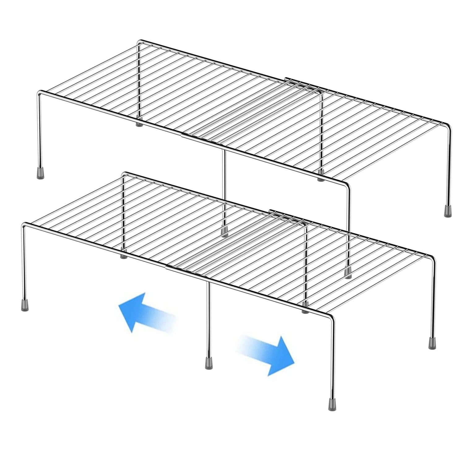 Kitchen Cabinet Expandable Shelf Organizers Set of 2, Adjustable Metal Wire P...