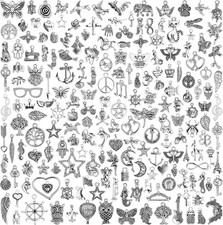 200 PCS Wholesale Bulk Lots Jewelry Making Charms Mixed Smooth Tibetan Silver Me