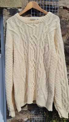Vintage Hunt Club cremefarbener Pullover mit Zopfmuster - 100% reine Schurwolle