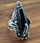 Vintage Navajo Larson Lee Black Onyx Sterling Silver Ring Size 7.25