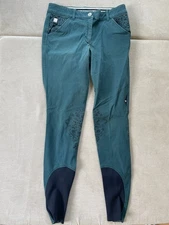 Equiline Breeches Knee Grips Emerald Green IT 42 Sock Boots EUC 29” Inseam