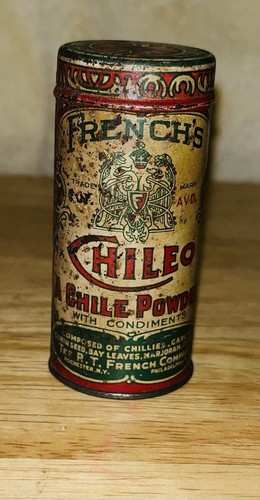 VTG FRENCH 'S  CHILEO   1 oz.  CHILE POWDER SPICE TIN  USED.