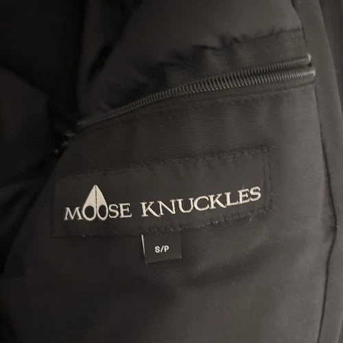Moose Knuckles Men’s Black Down Filled Hooded Fur Trim Bomber Jacket Size S image 12