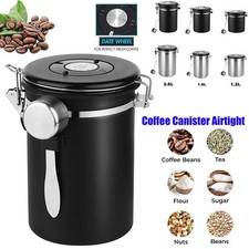 1.2L/1.8L/2.8L Coffee Canister Airtight w/ Spoon Stainless Steel Bean Container 