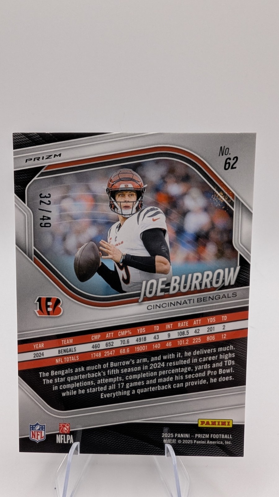 2025 Panini Prizm - Joe Burrow #62 Purple Power Prizm /49 view 2
