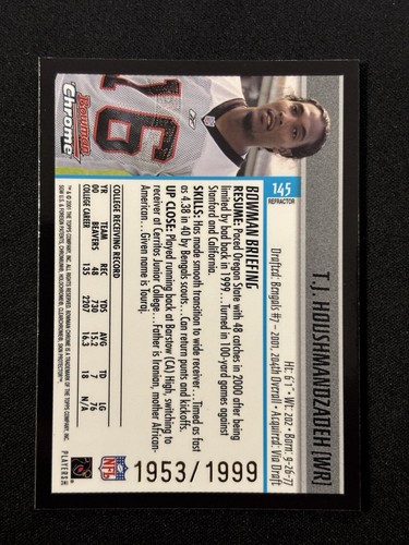 2001 Bowman Chrome T.J. Houshmandzadeh Rookie RC Refractor /1999 Bengals - Picture 2 of 2