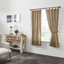 Farmhouse 63"x36" Panel Pair Tan Tab Top Stitched Tie Window Curtains VHC Brands