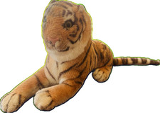 Realistic Tiger Vintage Glass Eye Plush Soft Toy Lying Down Orange Stripe Cuddly