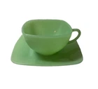 Fire King Jadeite Charm Pattern Square Cup & Saucer  1950s