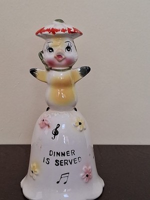 Vtg Japan Ceramic Yellow Bird Dinner is Served Bell 