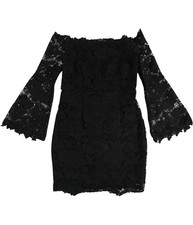 GUESS Womens Floral Lace Sheath Dress, black, M