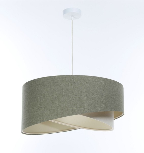 HäNgelampe Pendelleuchte Rund D: 50 Cm E27 GrüN Creme Stoff Modern Wohnzimmer-image