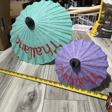 Japanese Asian Chinese Parasol Fabric Cloth Bamboo Umbrella Teal/Purple 17   9  