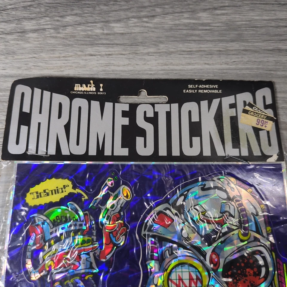 Vintage 80's Mark 1 Chicago Robot Mech Cyborg Chrome Prism Sticker Sheet NOS - Image 2 of 4