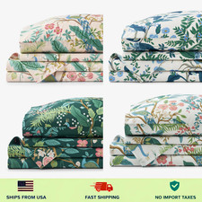 The Company Store Rifle Paper Co. Peacock Classic Smooth Sateen Bed Sheet Set