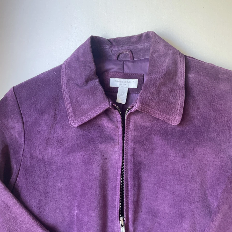 Chaqueta de gamuza Charter Club púrpura con cremallera para mujer L Foto 2 de 4