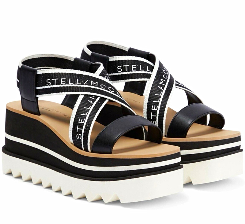 Stella McCartney Women’s Strappy Logo Platform Wedge Sandals Slip-On 8.5