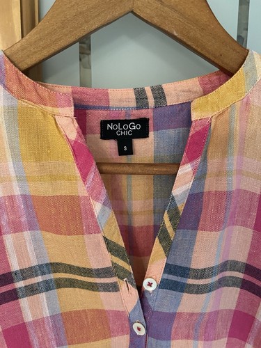 NoLoGo Chic Multi Coloured Check100% Linen Tunic Dress Tina Malhame S - Picture 3 of 7