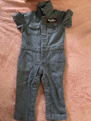 Osh Kosh Baby Strampler Overall Hanks Garage Denim Streifen Autowerkstatt 12 Monate