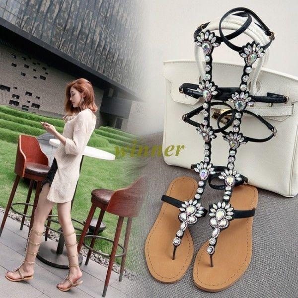 Roman Women RHINESTONE Sandals Strap Flip Flop Strap Flat Gladitor Beach Shoes @ Roman Women RHINESTONE Sandals Strap Flip Flop Strap Flat Gladitor Beach Shoes @