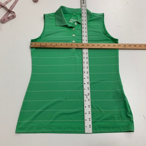 Nike Polo Shirt Womens S Small Green Striped Sleeveless Golf Tour Performance - Picture 9 of 13