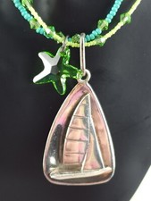 Solid Sterling Sea Star Starfish Sailboat Blue Green Beaded Necklace 18.5 Grams