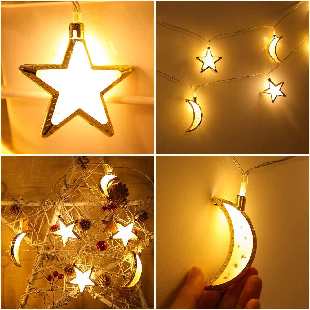 Eid Mubarak Moon Star Light String Ramadan Decoration 2024 for