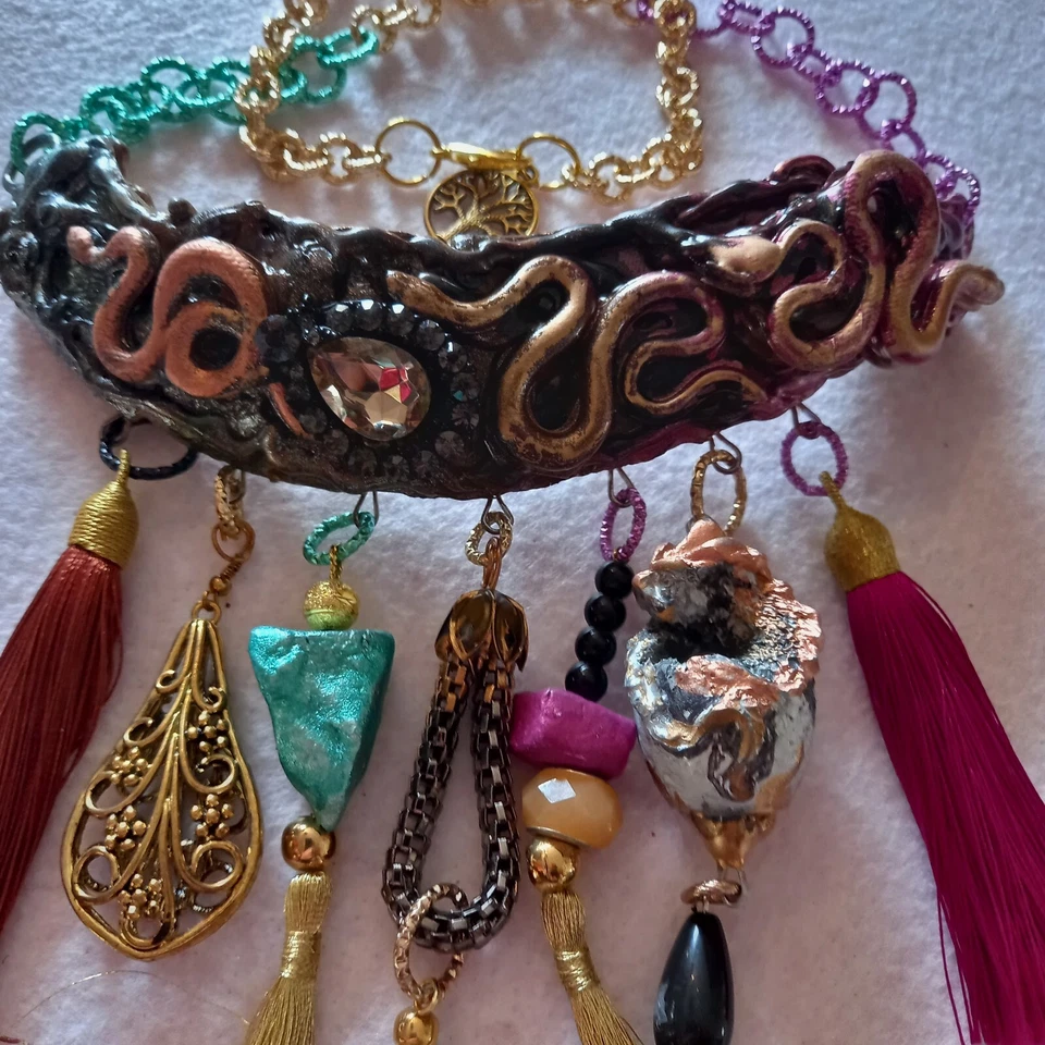Бахрома ювелирных изделий ожерелье слоистый кулон со стразами змеи богемное этнический гламур - Изображение 4 из 4