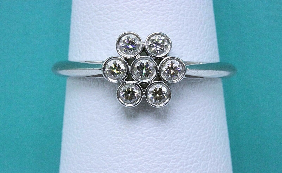 Tiffany & Co Diamond Flower Ring Bezel Set Rounds 0.30 tcw F