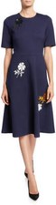 NEW Tory Burch Embellished Ponte Dress,S,Navy,Pocket,Flower,Sequins,knit,NWT