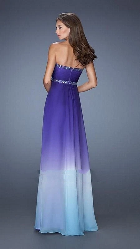 La Femme 19652 Ombre Chiffon Gown Sz 4 Purple Blue