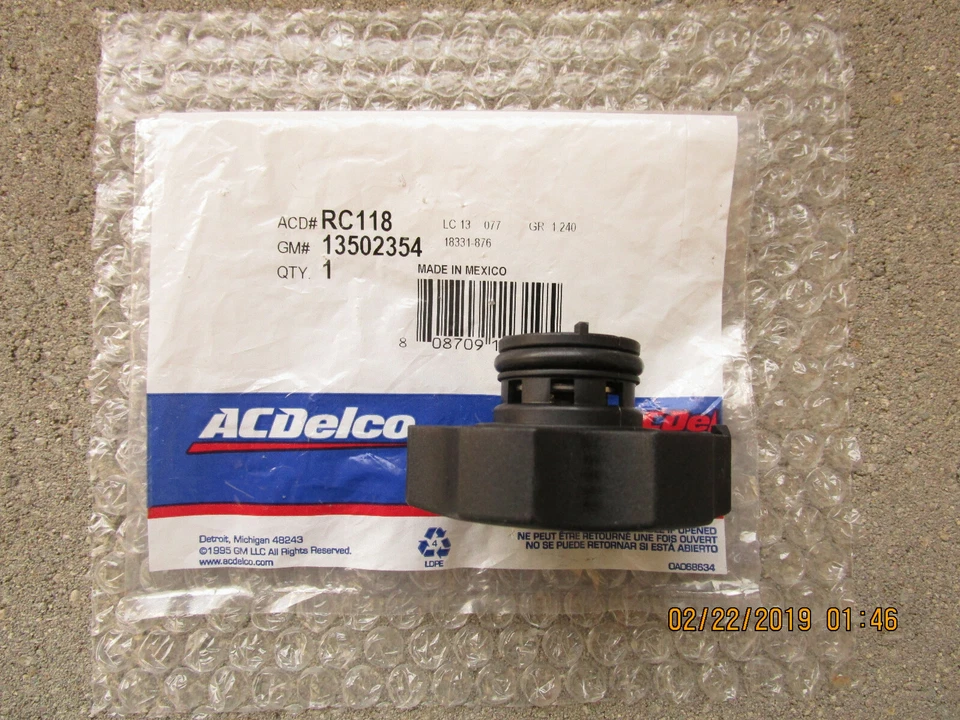 GM 13502354 ACDELCO RC-118 RADIATOR ENGINE COOLANT TANK FLUID CAP OEM BRAND NEW - Image 3 of 3