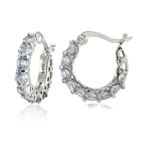 Sterling Silver Gemstone Birthstone Small Round Huggie Hoop Earrings - Picture 10 of 13