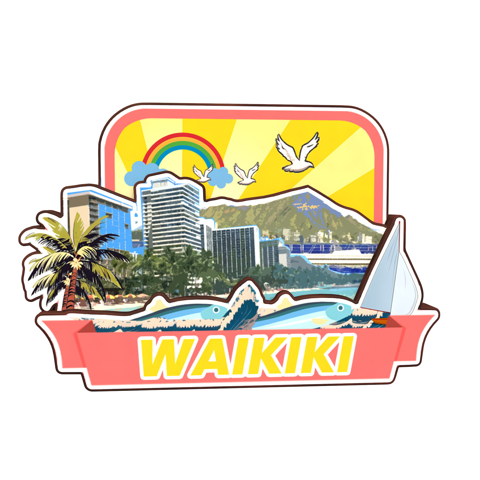 Waikiki Hawaii USA Refrigerator magnet 3D travel souvenirs wood craft gifts