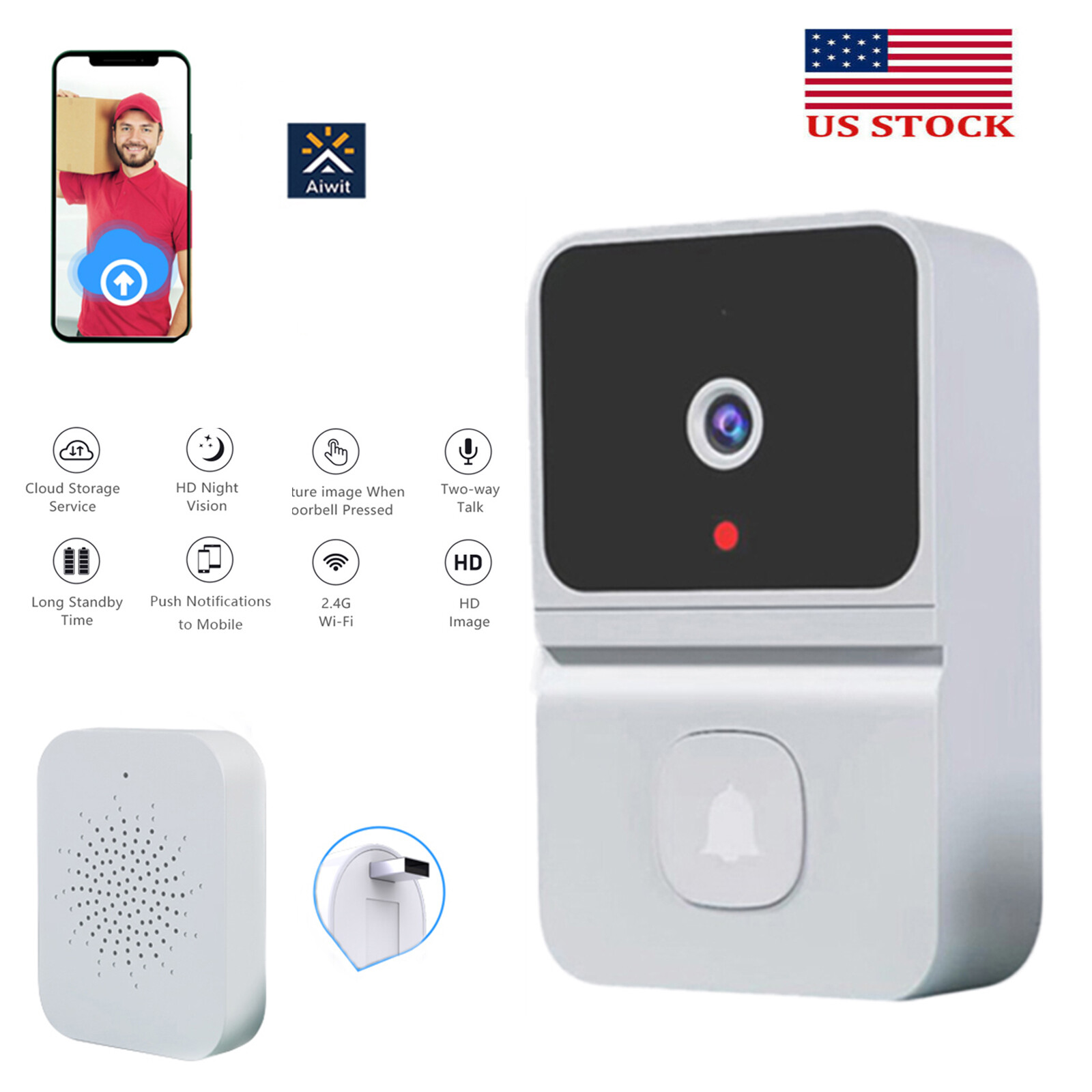 Smart Wireless WiFi Doorbell Camera Chime Phone Door Ring Intercom Security Bell-image