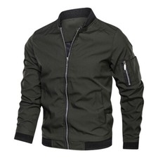 Men Full-Zip Baseball Jacket Lightweight Windbreaker Casual SpringFall Thin Coat