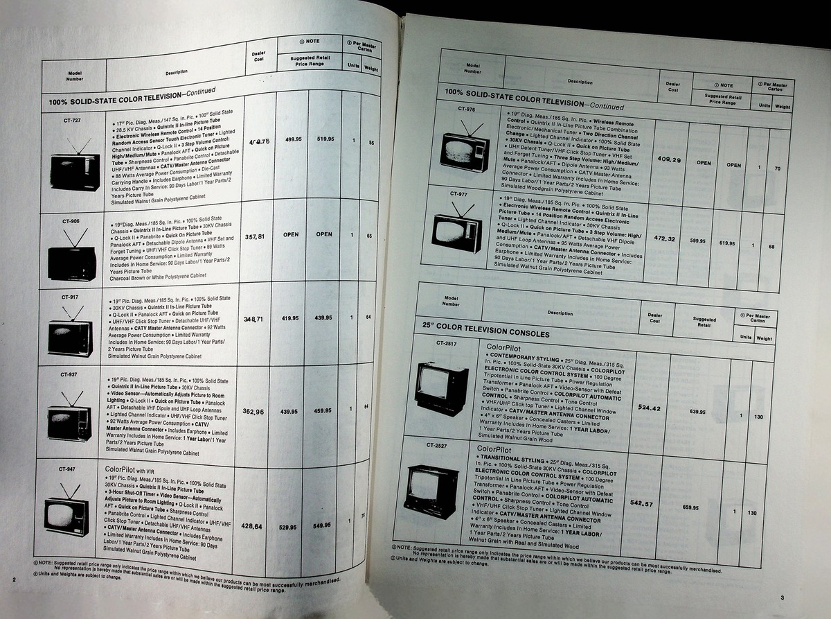 Panasonic Television 1978 Dealer Original Price Guide | eBay